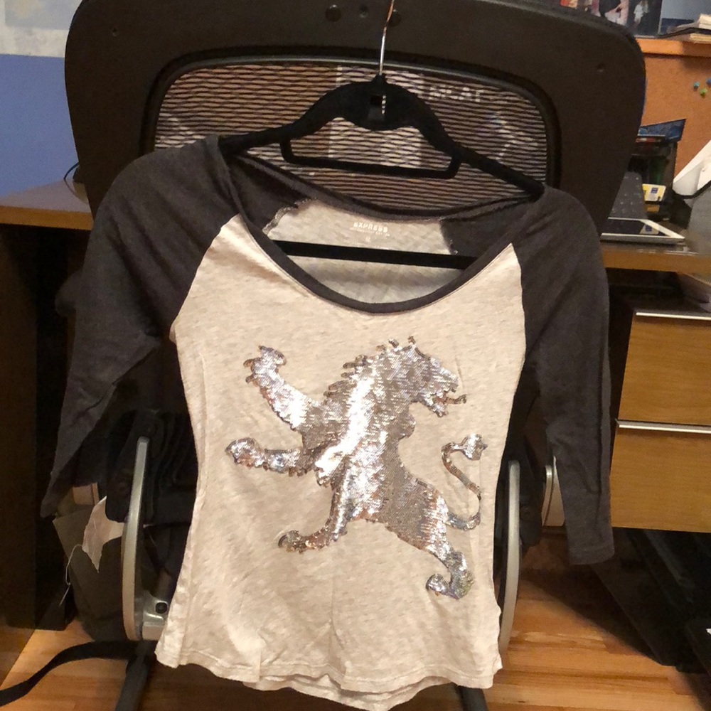 T shirt with a sequined dragon